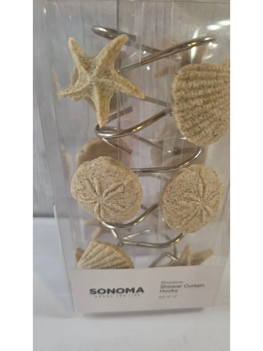 SONOMA SHORELINE SHOWER CURTAIN HOOKS SEA SHELLS BEACH VIBES BATHROOM DECOR 12 c